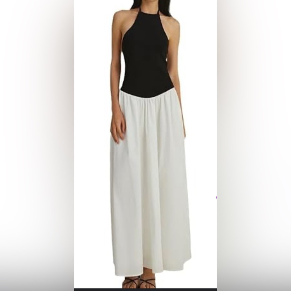 Elegant Black and White Halter Dress